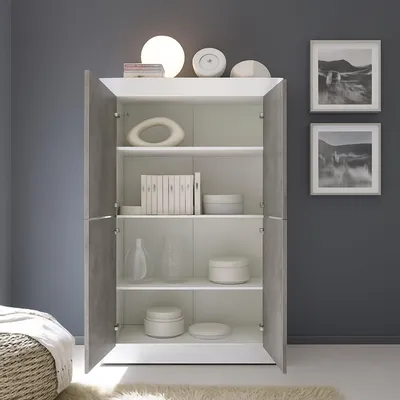 Image de Sampeyre - Buffet, 101x42x161h cm Blanc Brillant, 3 Étagères  Italy
