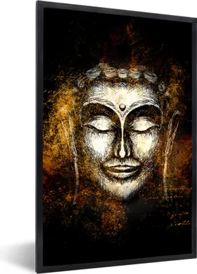 Produktbild von MuchoWow® MuchoWow® Gerahmtes Poster Buddha - Kopf - Schwarz 40x60 cm - Poster mit zchwarzem Bilderrahmen - Papierdruck - Wandbilder