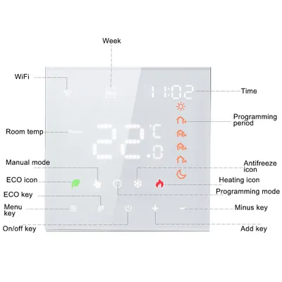 Obrázek produktu pro 8x Smart Tuya WiFi pokojový termostat, digitální LCD termostat, nástěnný termostat pro 3A ohřev vody, programovatelné podlahové vytápění, černý