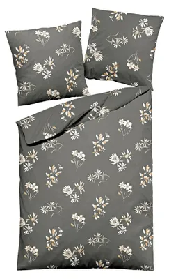 Produktbild von JACK by Dormisette Edel Biber Kuschel Bettwäsche 2 tlg. Blumen Anthrazit Weiß Grau Hellbraun, Größe:135x200cm Bettwäsche