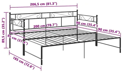 Produktbild von vidaXL Tagesbett Ausziehbar Schwarz Metall 90x200 cm