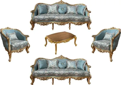 Produktbild von Casa Padrino Luxus Barock Wohnzimmer Set Türkis Muster / Gold - 2 Barock Sofas & 2 Barock Sessel & 1 Barock Couchtisch - Luxus Wohnzimmer Möbel im Barockstil - Barock Möbel - Edel & Prunkvoll