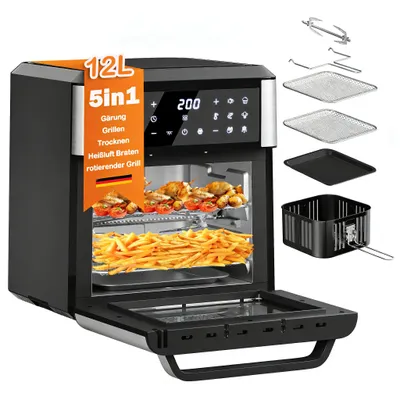 Produktbild von Heißluftfritteuse 12L Minibackofen Airfryer 12 Programmen ,Heissluft Fritteuse mit Sichtfenster ,Pizza-OfenTouch-Bedienung, 60 Min Timer