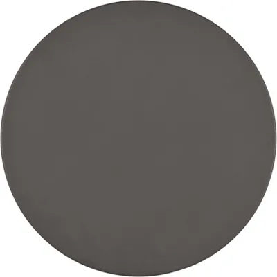 A close-up, top-down view of a round, flat, dark gray LED outdoor wall light.