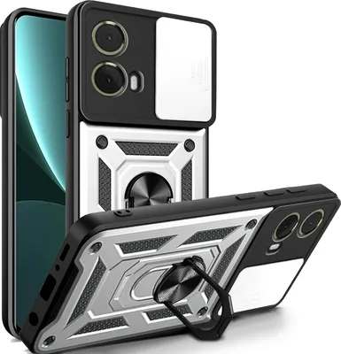 Produktbild von Outdoor Panzer Hülle Motorola Moto G85 Handyhülle mit Kameraschutz Ringhalter in Silber