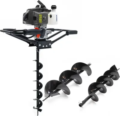 Produktbild von Wiltec Set Benzin Erdlochbohrer 2 Personen mit 100, 150, 200 mm Bohrschnecke, 2,2 kW 3 PS 63,3ccm Pfahlbohrer Pflanzenbohrer