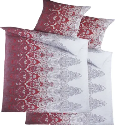 Produktbild von 4-TLG. Seersucker Bettwäsche 2X (135x200 +80x80cm), rot grau weiß, Ornamente, bügelfrei, Microfaser