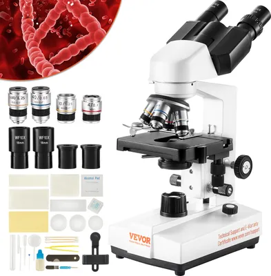 Produktbild von VEVOR Binokulární mikroskop 10X, 25X, složený mikroskop, objektivy 4X, 10X, 40X, 100X, laboratorní binokulární mikroskop s odraženým světlem zvětšení 40-2500, 100-240 V laboratorní mikroskop složený mikroskop