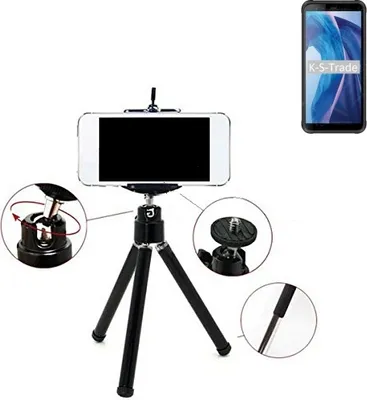 Produktbild von K-S-Trade Smartphone Stativ Dreibein kompatibel mit Blackview BV6300  Tripod aus Aluminium Klemmstativ Stativ Adapter für Mobiltelefone schwarz 1x