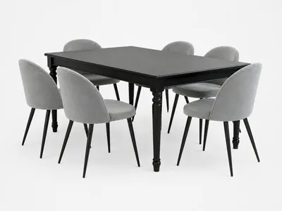 Image de Amaretta ensemble pour salle à manger table noir 6 chaises velours gris.
