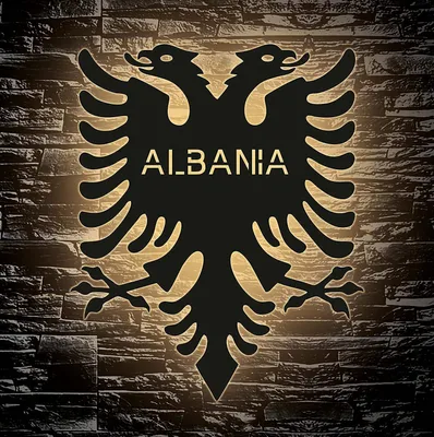 Produktbild von LED Albania - Albanische Doppeladler - Lasergravur Shqipërisë Wunschtext Schlummerlicht für Schlafzimmer Wohnzimmer in Schwarz # 2