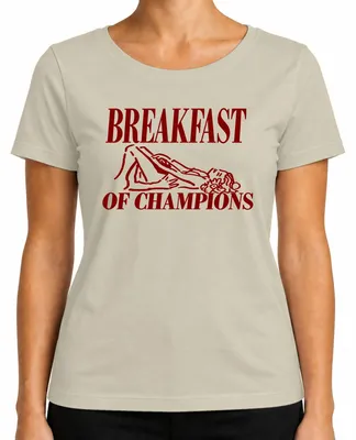 Imagen del producto de "Breakfast of Champions" (Desayuno de campeones) - Camiseta para mujer, diseño con doble sentido, humor adulto, color natural, talla XXL