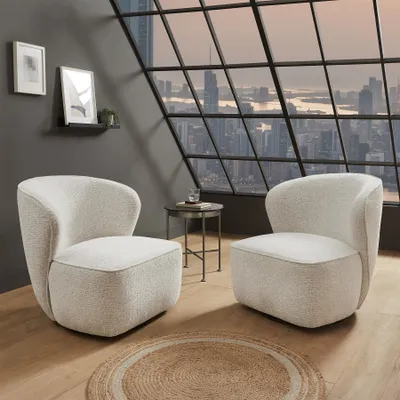 Produktbild von riess-ambiente Drehbarer Sessel GATSBY beige Bouclé Tweed Soft 360° Drehsessel mit Schaumstoff-Polsterung