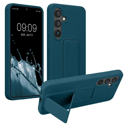 Produktbild von kwmobile Handyhülle für Samsung Galaxy S25 Hülle - TPU Silikon Case mit Fingerhalter und Stand - Schutzhülle Cover in Petrol matt