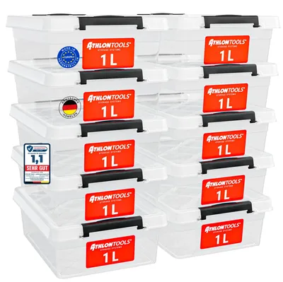 Produktbild von ATHLON TOOLS 10er Set 1l Aufbewahrungsbox mit Deckel klein BPA-frei – Größe 1 L | 10er-Set