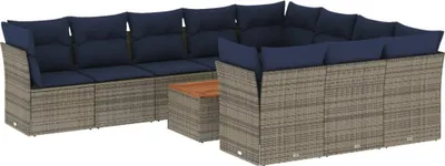 Produktbild von 11-tlg. Garten-Sofagarnitur mit Kissen Grau Poly Rattan