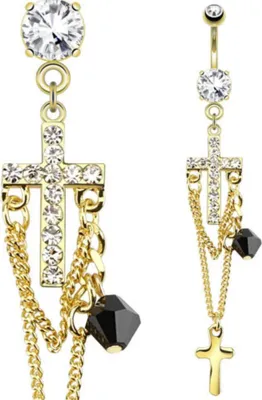 Produktbild von Bauchnabelpiercing: Piercing mit Kreuz, Zirkonia und Ketten