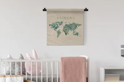 Produktbild von MuchoWow® Wandteppich Wandbehang Weltkarte - Retro - Zitat 60x60 cm Tapisserie Dekoration Wandtuch - Dekorationen - Wand Decke