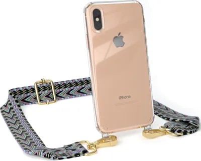 Produktbild von EAZY CASE Handykette - Verstellbarer Trageriemen kompatibel mit Apple iPhone XS Max, Handykordel mit transparenter Silikon-Hülle, Band in Lila