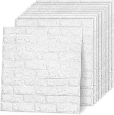 Produktbild von AllRight 10 Stück 3D Wandpaneele Selbstklebend Tapete Steinoptik Wandverkleidung 77 x 70 cm Wasserdicht Wall Panels Wandtattoos Küche Ziegelstein Wandaufkleber Wandplatten Weiß für Wanddeko