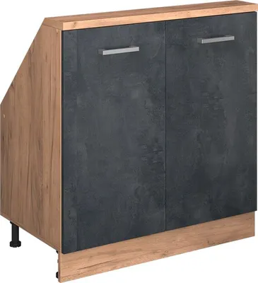 Produktbild von Küchenschrank für Dachschrägen Vicco R-Line Schwarz Beton 80 cm mit 2 Türen, Model 58073
