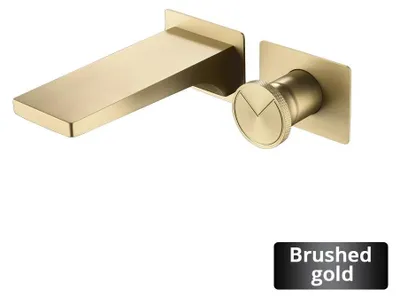 Produktbild von Wandmontierte Unterputz-Waschtischarmatur - Einhebel-Mischer - Messing - Keramikkartusche - Warm- und Kaltwasser - Gebürstetes Gold