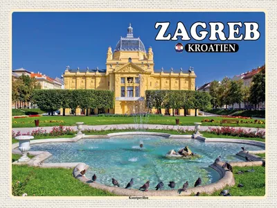 Produktbild von vianmo Holzschild 30x40 cm Zagreb Kroatien Kunstpavillon Bildmotiv Reisemotiv Abenteuer Reisen