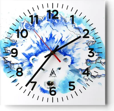 Produktbild von Wanduhr - Quadrat - Glasuhr - Bär Eis Winter Arktis - 30x30cm - Schleichendes Uhrwerk - Lautlos - zum Aufhängen bereit - Dekoration Modern - Wanddekoration aus Glas - C4AC30x30-3021