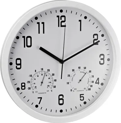 Produktbild von Wanduhr, rund, Weiß, mit Thermometer & Hygrometer, exkl. Batterie, Ø 35 cm