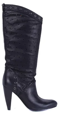 Produktbild von GUESS Damen Echtleder Highheels Schlupfstiefel mit gelochtem Schaft, Nieten, Kontrastnähten, 10 cm Trichterabsatz