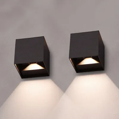 Produktbild von hoftronic Solar LED-Wandleuchten 9W IP54 3000K Schwarz Downlight 2er Set