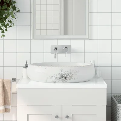 Zdjęcie produktu dla vidaXL Umywalka nablatowa biała owalna 59x40x15 cm ceramiczna