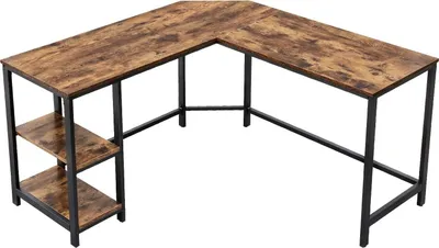 Productafbeelding van Hoppa! L-vormig bureau met planken – Zwart/Bruin – Metaal