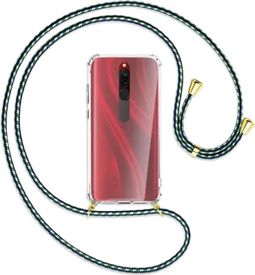 Produktbild von Handykette Backcover-Schutzhülle mit Band (Metall goldfarben) für Xiaomi Redmi 8 - grün/blau/weiß