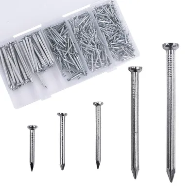 Immagine prodotto di Assortimento di chiodi in acciaio zincato, 300 pezzi, per l'utilizzo in cartoleria e lavorazione del legno, disponibili in 5 diverse dimensioni