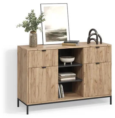 Image de Commode avec tiroirs Livinity Aterno Chêne Viking 120x81.2cm avec 2 tiroirs et 2 portes, Model 58896