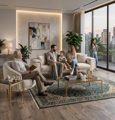 Produktbild von Moderne Sitzgruppe Beige Sofa Sessel Textil Metallgestell Wohnzimmer
