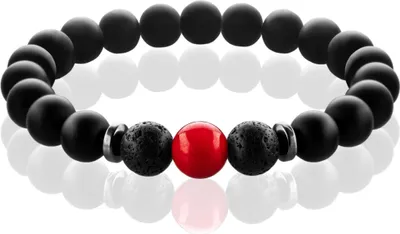 Productafbeelding van FABACH Chakra-armbanden met 8 mm edelsteenparels, lavasteen en onyx (zwart) - Yoga-armbanden van helende stenen - Energie-armbanden voor dames en heren