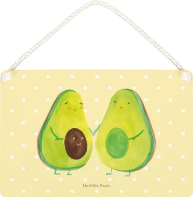 Produktbild von Mr. & Mrs. Panda wandtafel Avocado Pärchen DIN A5 - Gelb Pastell - Geschenk, Avocados, Dekobrett, wandhänger, Kinder, Türschild, Familie, Liebe, holzbild, Schwangerschaft