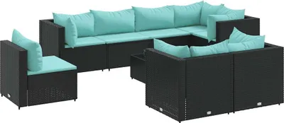 Obrázek produktu pro vidaXL 9dílná zahradní lounge souprava s polštáři Black Poly Rattan