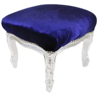 Produktbild von Casa Padrino Barock Fußhocker Royalblau / Silber  - Antik Stil Möbel - Hocker