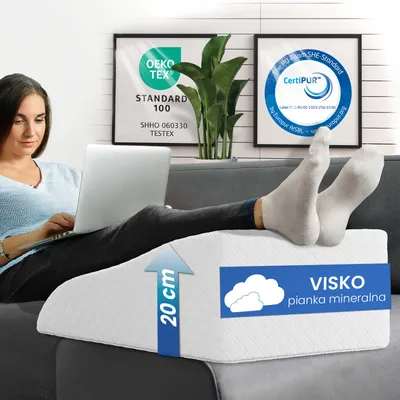 Zdjęcie produktu dla ELONEO poduszka na żyły z pianki z pamięcią kształtu, poduszka odciążająca nogi, poduszka pozycjonująca ze zdejmowanym pokrowcem, 65x40x20 cm, biała