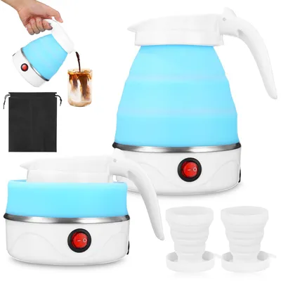 Faltbarer Reise-Wasserkocher 600 ml, Silikon, blau