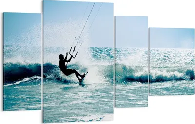 Produktbild von Bild auf Leinwand - Leinwandbild - Drachen-Surfen Wasser Ozean - 120x70cm - Wand Bild - Wanddeko - Leinwanddruck - Bilder - Kunstdruck - Wanddekoration - Leinwand bilder - Wandkunst - DL120x70-2385