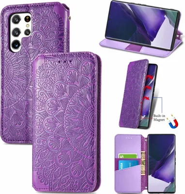 Produktbild von König Design Hülle kompatibel mit Samsung Galaxy S22 Ultra 5G Kunstleder Handyhülle - Handy Case Lila