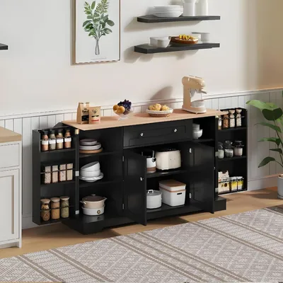 Immagine prodotto di Credenza da cucina con cassetto e ante a ripiano, dimensioni 138x40x85 cm, colore nero