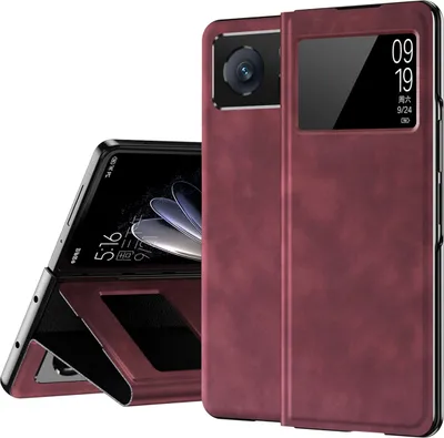 Image de Etui mince en cuir pour Xiaomi Mix Fold 2, avec fenêtre d'affichage et fonction stand rouge