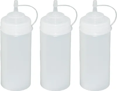 Produktbild von 3 Stück transparente Quetschflaschen 0,49 Liter Dosierflasche Spenderflasche Dressingflasche