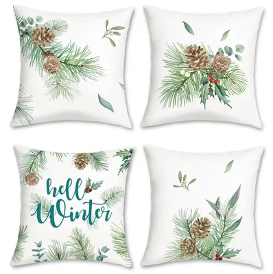 Produktbild von Omgoods – Set aus 4 Kissenbezügen mit Kiefernblatt-Design, 45 x 45 cm