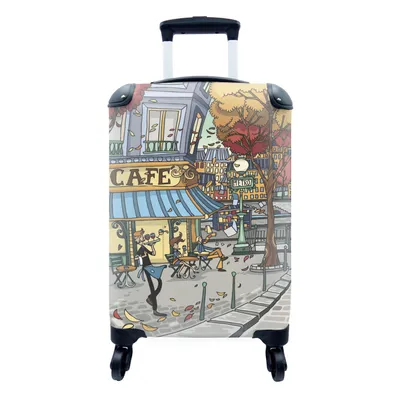 Produktbild von MuchoWow® Koffer Handgepäck Trolley Rollkoffer Kleine Reisekoffer mit 4 Rollen - Paris - Cafe - Herbst - Cabin Size < 55x40x23 cm & 55x40x20 cm - Fotokoffer - Kabinenkoffer - Boardgepäck - Reise-Box - Reisekoffer - Reisegepäck - Koffer mit Bild - Trolley für Kinder
